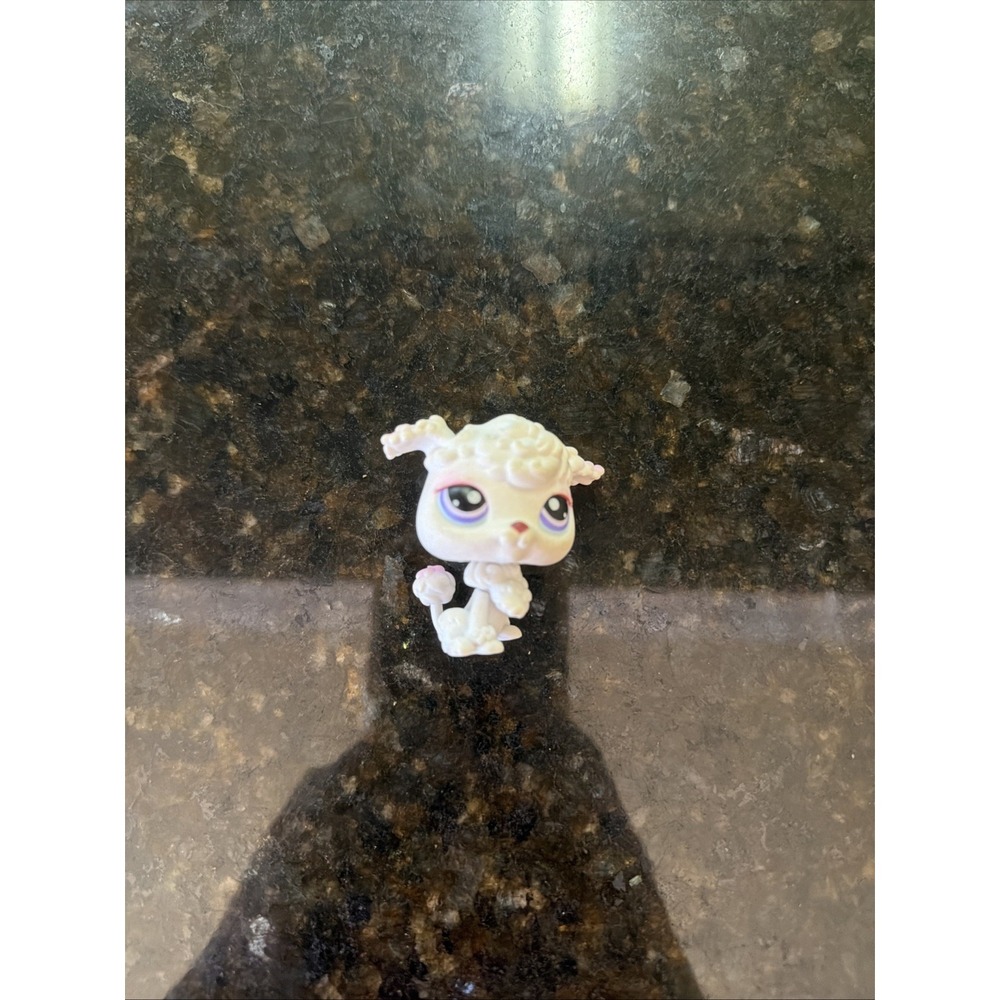 Littlest Pet Shop LPS #101 WHITE FRENCH POODLE DOG Hasbro Pink Purple Eyes Rare